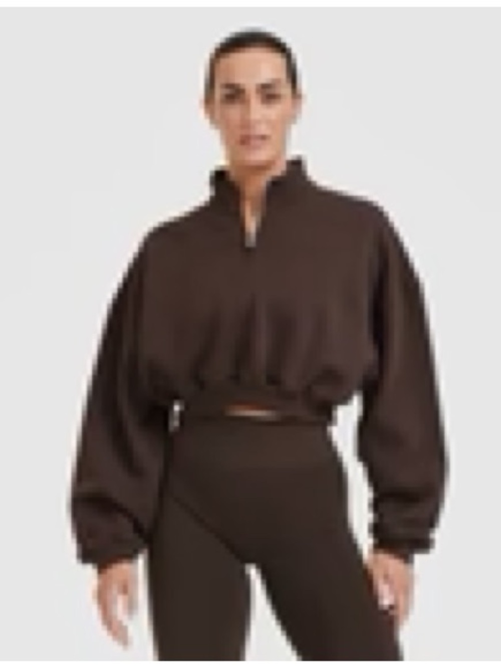 Cropped Quarter-Zip Pullover Hoodie in Chocolate Brown